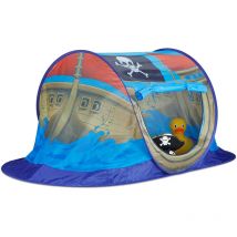 Tente de jeu pour enfant, pop-up, motif pirate, intérieur et extérieur, hlp: 68 x 170 x 85 cm, polyester, bleu - Relaxdays