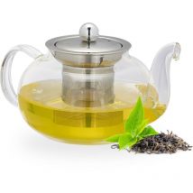 Relaxdays - Théière avec filtre, 600 ml, verre borosilicate, acier inoxydable, carafe pour thé vrac, transparent/argenté