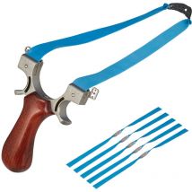 Relaxdays - Lance-pierre, 5 élastiques de rechange, pour professionnels + de 18 ans, acier, bois, points de visée, coloré