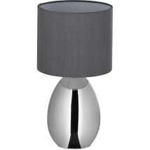 Tischlampe, Metallfuß & Stoffschirm, E14-Fassung, Nachttischlampe, Schlafzimmer, HxD: 33,5x18 cm, silber/grau - Relaxdays