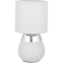 Tischlampe, Metallfuß, Stoffschirm, E14, Hxd: 32 X 18 Cm, Nachttischlampe Mit Kabel, Schlafzimmer, Grau/silber - Relaxdays