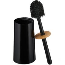 Escobilla para wc, con Escobillero, Plástico y Bambú, Autónomo, Cepillo de Baño con Tapa, Color Negro - Relaxdays