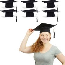 Relaxdays - Toque étudiant, lot 6, université diplôme chapeau remise de diplomes fin étude, noir