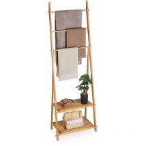 Relaxdays - Towel Stand Bamboo, 3 Bars, 2 Storage Shelves, hwd: 153 x 53.5 x 30 cm, Free-Standing, Bathroom Rack, Natural