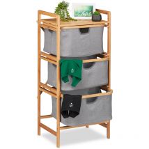 Relaxdays trieur pour linge en bambou, 3 corbeilles, Salle de bain et chambre, étagère, 96 x 44 x 34,5 cm, naturel/gris