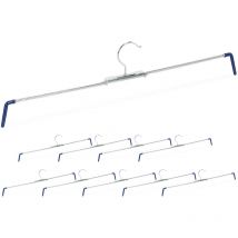 Trouser Stretch Hanger Set of 10, Non-Slip for Pants & Skirts, Spiral Holder, Width 30-50 cm, Silver/Blue - Relaxdays