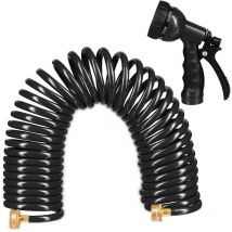 Tubo a Spirale da Giardino, Pompa Estensibile fino a 10 m., Salvaspazio, Erogatore con 7 Tipi di Getto, Nero - Relaxdays