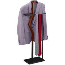 Relaxdays - Valet, pour costume & pantalon, mélange bois-métal, chambre à coucher, portant, 113x46,5x34 cm, marron/noir