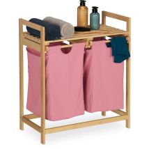 Wäschekorb Regal, Bambus, Ausziehbar, Hbt: 73 X 64 X 33 Cm, Wäschesammler, 2 Fächer, Wäscheablage, Natur/rosa - Relaxdays