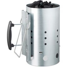 Xl Charcoal Chimney Starter, Steel, bbq Lighter, Stove, Grill, h x Dia: 30 x 19 cm, Grill Ignition, Silver - Relaxdays