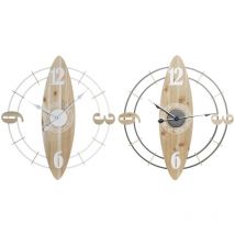 Reloj de pared dkd home decor blanco natural hierro madera mdf 61 x 4,5 x 66 cm (2 unidades)
