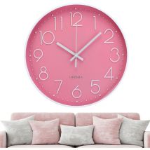 Reloj de pared moderno de metal redondo de 30 cm de diámetro, color rosa