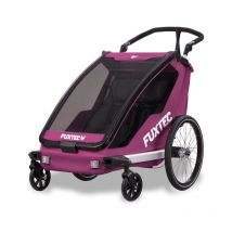 Remorque vélo en pourpre Fuxtec Sport Cruiser - charge max. 45kg, 2 ceintures 5 points, Enfants Poussette Pliable