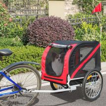 Remorque de Vélo pour Chien - Pet Bike Trailer avec Réflecteurs drapeau - Pet Bike Trailer - Dog Bicycle Trailer Foldable - Max. 30 Kg Rouge