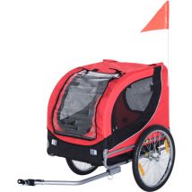 Remorque velo pour chien animaux avec 8 reflecteurs drapeau rouge noir