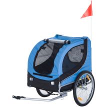 Remorque velo pour chien animaux avec 8 reflecteurs drapeau bleu noir