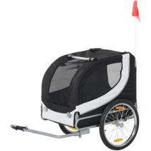 Remorque velo pour chien animaux avec drapeau et 8 reflecteurs blanc et noir