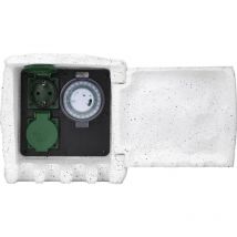 1168583 Presa di corrente da giardino con timer 2 vie Grigio Pietra con timer, Design pietra - Renkforce