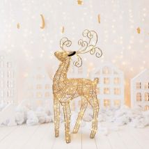 Renna natalizia tridimensionale luminosa filo di rame con micro led luce calda h 47 cm 100 micro led