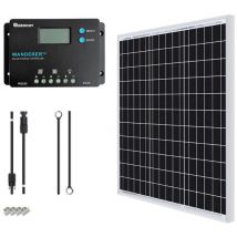 50 Watt 12V Solarpanel mit 10A 12/24V PWM-LCD-Laderegler, Adapter-Kit, Anschlusskabeln, 50W, 5V USB-Anschlüssen, für Wohnmobile, Boote, Anhänger,