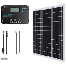 Kit Solare 50w 12v Con Pannello Solare, Regolatore Di Carica Pwm Lcd 10a 12/24v, Cavi Di Collegamento E Usb 5v - Per Camper, Barche, Rimorchi E 