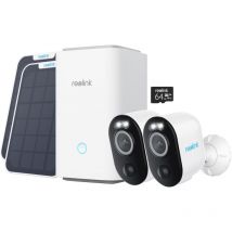 Home Hub avec 2xArgus 3 Pro+Panneau Solair Blanc Caméra de Surveillance WiFi Intelligente 2K 5MP avec Projecteur Intégré - Reolink