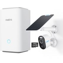 Reolink - Home Hub avec Argus 3 Pro+Panneau Solair Blanc Caméra de Surveillance WiFi Intelligente 2K 5MP avec Projecteur Intégré