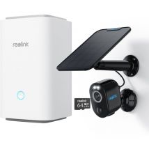 Reolink Home Hub avec Argus 3 Pro+Panneau Solair Noir Caméra de Surveillance WiFi Intelligente 2K 5MP avec Projecteur Intégré