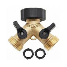 Répartiteur de tuyau d'arrosage 2 voies, séparateur de robinet en laiton robuste, adaptateur de tuyau d'arrosage, répartiteur en y 2 vannes avec 2