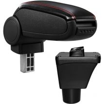 Pro.tec - Reposabrazos central para Ford Fiesta - apoyabrazos con compartimento - a partir de 2017 - negro con costuras rojas - piel sintética