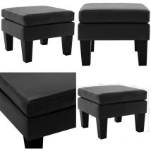 Repose-pied Noir Similicuir - Pouf Design - Pouf Moderne - Repose Pied Cuir - Tabouret Design - Meuble Salon - Home & Living