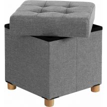 Songmics - Repose-Pieds, Coffre de Rangement, Tabouret, Pieds en Bois Massif, avec Couvercle 38 x 38 x 40cm Gris clair