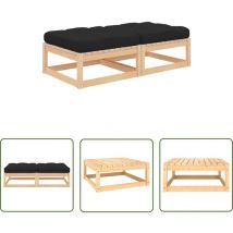 Lling - The Living Store Repose-pieds de jardin avec coussins lot de 2 Pin massif - Repose Pieds Jardin - Mobilier De Jardin - Chaise Lounge - Set De
