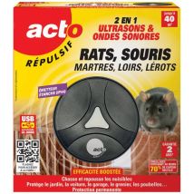 Répulsif Ultrasons Et Sonore Pour Rongeurs – Protection 40m² – Double Action : Ultrasons Et Sons Audibles – Installation Simple Et Rechargeable – Acto
