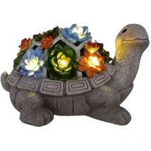 Gotrays - Résine Statue de tortue de jardin extérieur - avec plantes succulente et 7 lampes led à énergie solaire idee cadeau femme homme maman