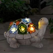 Résine Statue de tortue de jardin extérieur - avec plantes succulente et 7 lampes LED à énergie solaire idee cadeau femme homme maman Mignon maison