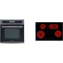 Respekta - Four encastrable Cuisinière Black Steel + table de cuisson vitrocéramique Set