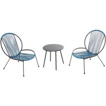 Concept-usine - rete - Ensemble de 2 fauteuils + 1 table basse bleu