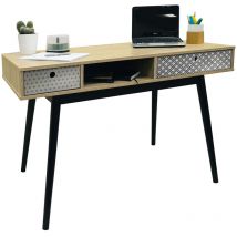 Retro - 2 Drawer Office Computer Desk / Dressing Table - Oak / Black - Oak / White / Grey / Black