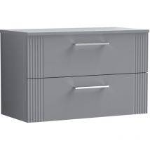 Retro 2 Drawer Wall Hung Vanity Unit with Colour Coordinating Laminate Worktop - 800mm - Satin Grey - Balterley