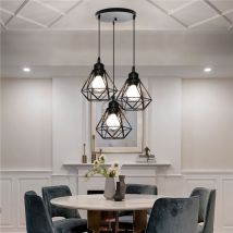 Stoex - Retro 3 Lights Ceiling Light Metal E27 Vintage Hanging Lamp Industrial Pendant Light Cage Style Black Pendant Lights b