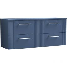 Retro 4 Drawer Wall Hung Vanity Unit with Colour Coordinating Laminate Worktop - 1200mm - Satin Blue Balterley