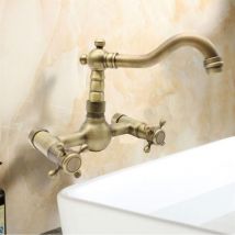 Gojoy - Retro Antik Wandarmatur mit Kreuzgriffen Mischbatterie Wandmontage Wasserhahn Bad Küchenarmatur Mit Heißes Kaltes Wasser Anschlussschläuchen
