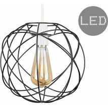 Valuelights - Atom Metal Basket Cage Ceiling Pendant Light Shade - Matt Black - Including led Bulb