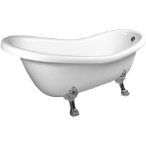 Polysan - retro Bain de qualité 158x76x71cm, Chrome Matt Legs, Blanc