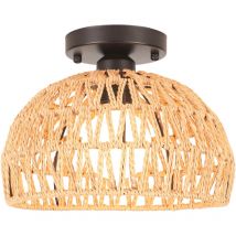 Norcks - Retro Ceiling Light E27 Braided Hemp Rope Ceiling Lamp, Round Metal Cage Lampshade Ø25CM, Indoor Ceiling Lamp (Black)
