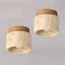 Retro Deckenleuchte Holz Travertin Deckenlampe Warmweißes Licht Ø12cm Für Flur Küche Café Restaurant - 2pcs