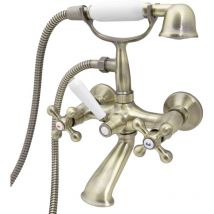 Loge - Retro Wall Mounted Antique Brass Bathtub Tap With Shower