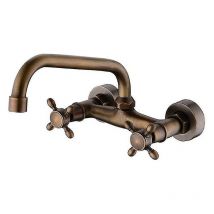 Retro European Style Rustic Wall Mounted Basin Faucet - Wall Mounted - Black (color : Bronze)