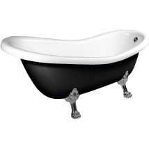 Polysan - retro Freestanding Bath 147x69,5x67,5cm, Chrome Matt Legs, noir/blanc (RAL9005)